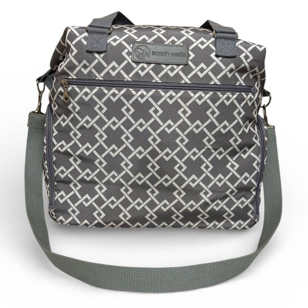 Sarah Wells Lizzy Breast Pump Bag Gray Deco Lattice Laptop Tote Pristine